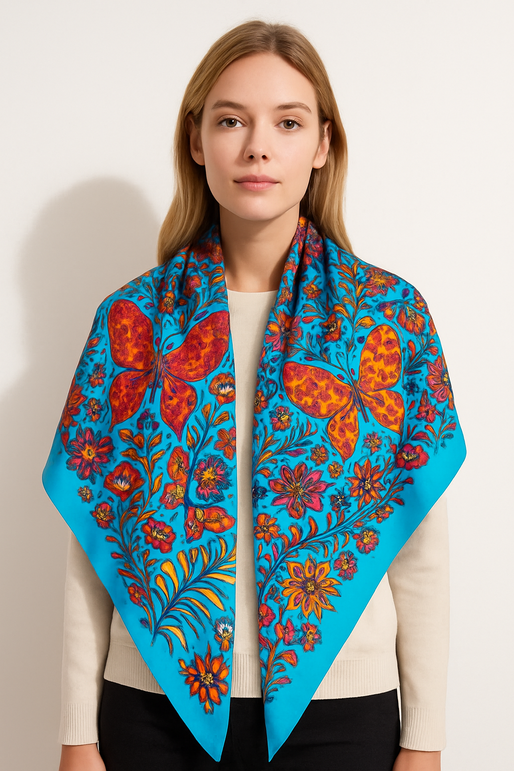 Vends grand châle, paréo, foulard en soie.